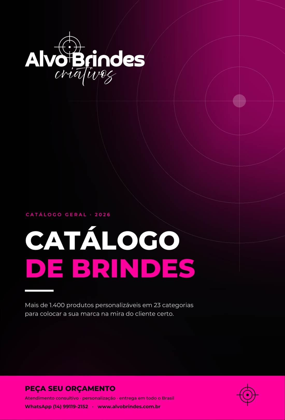 Capa do Catálogo de Brindes 2026 da Alvo Brindes Criativos